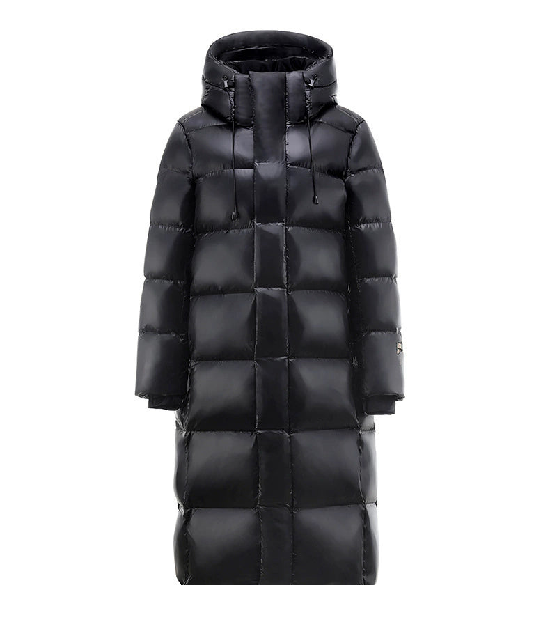 Black Gold Down jacket Men's and Women's Thickened Long New Winter Warm over the Knee Hood White Goose Down Couple Outerwear Trend