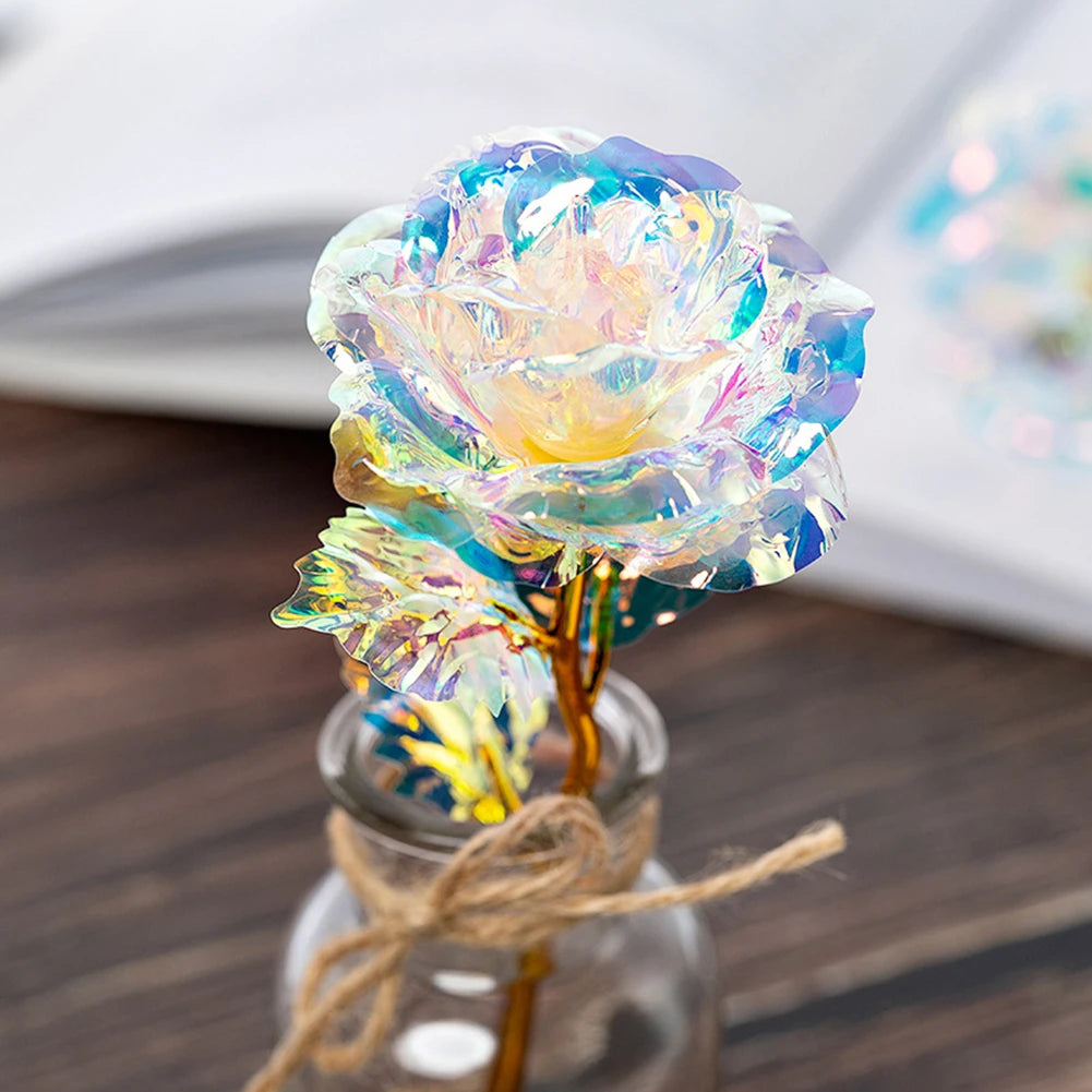 1pcs Eternal Galaxy Rose 24k Gold Flower Foil Plastic Artificial Roses Romantic Valentines Day Gift For Wedding Party Decor