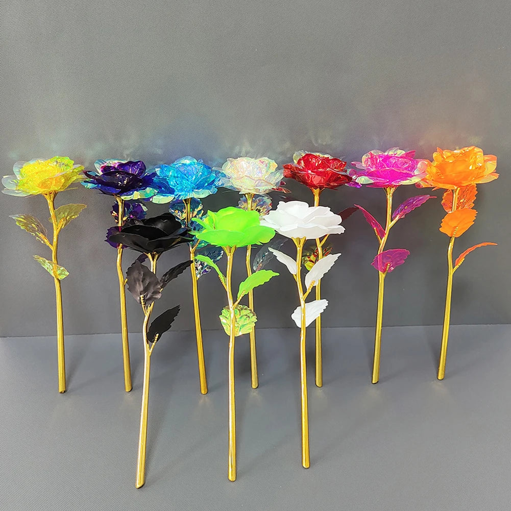 1pcs Eternal Galaxy Rose 24k Gold Flower Foil Plastic Artificial Roses Romantic Valentines Day Gift For Wedding Party Decor